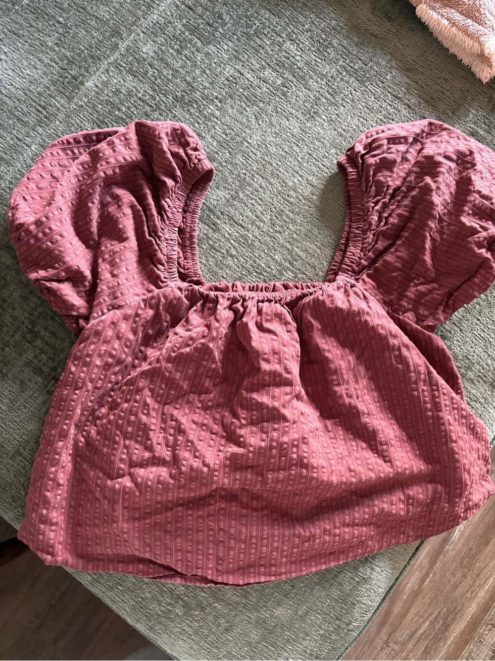 aerie Dusty Rose Puff Sleeve Square Neck Crop Top